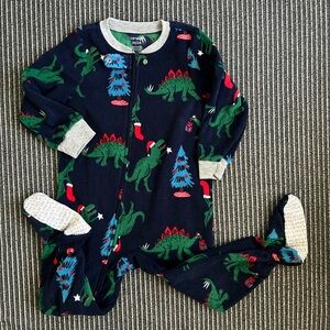 NWOT Carters Christmas dinosaur fleece footed pj